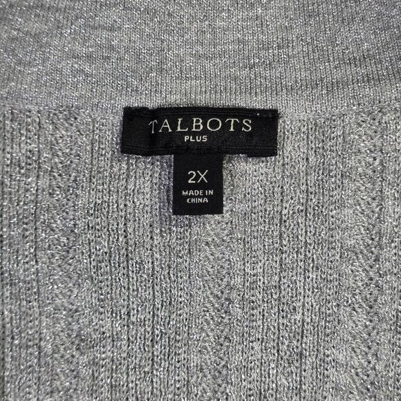 Talbots Plus Cardigan Sweater Womens 2X Gray Open Ribbed Metallic Knit Party - Picture 4 of 12